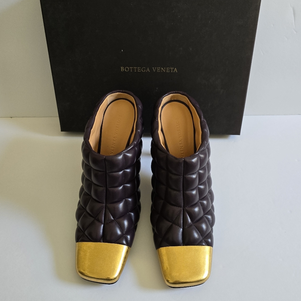 Bottega Veneta Quilted Leather Metallic Toe High Heel Mules Size 39 Wine… - Picture 3 of 15